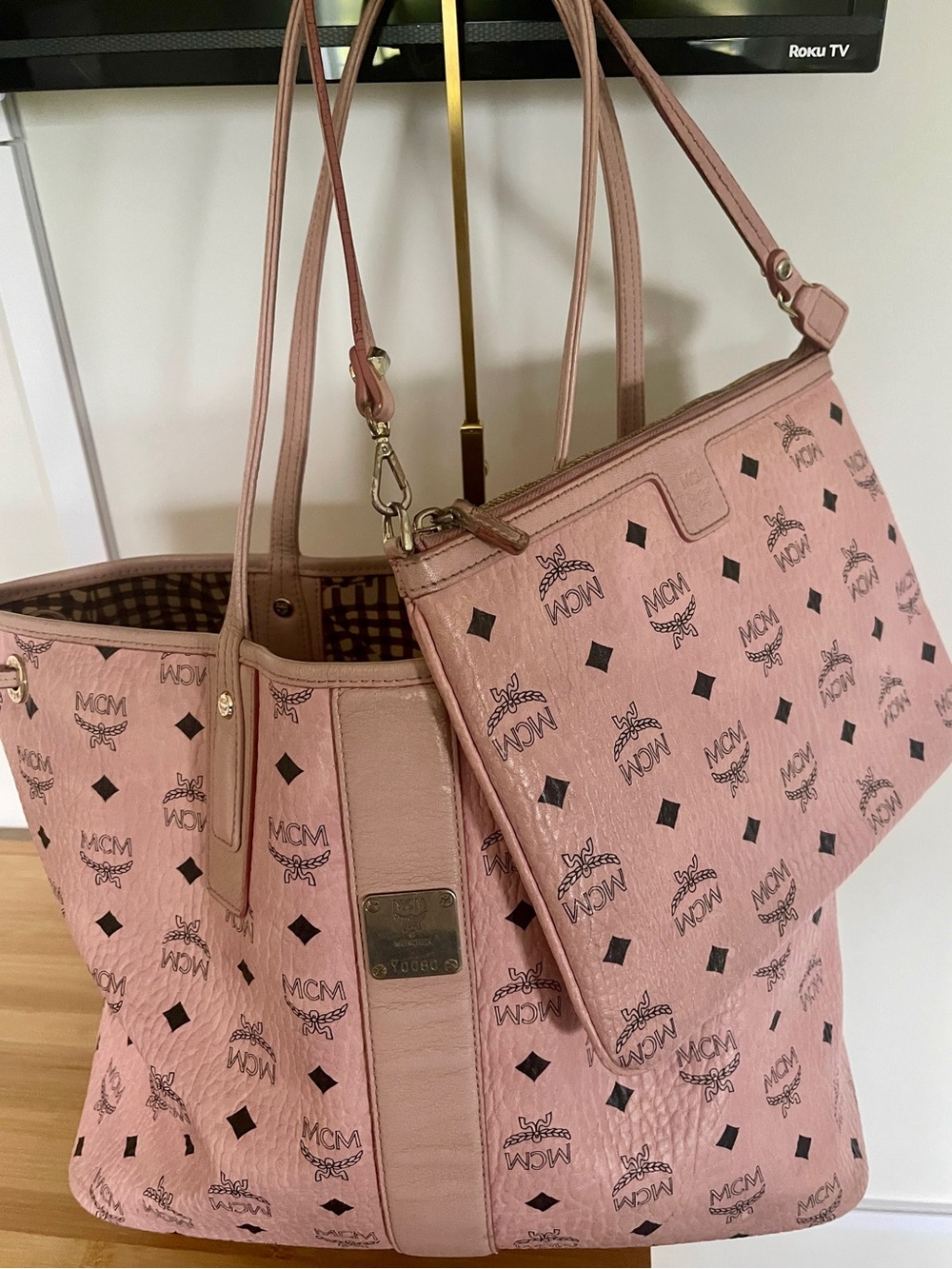 MCM Blush Pink Logo Tote with Detachable Pouch
